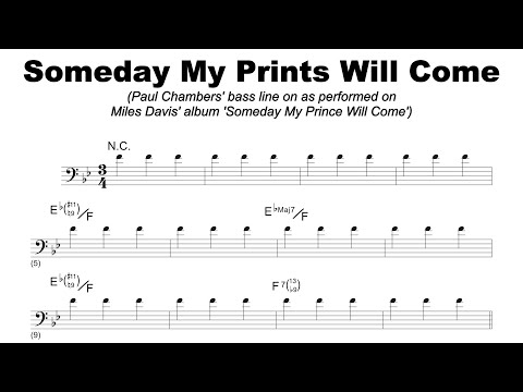 Someday My Prince Will Come - Paul Chambers' bass line TRANSCRIBED (follow ➝ Read ➝ PLAY along)