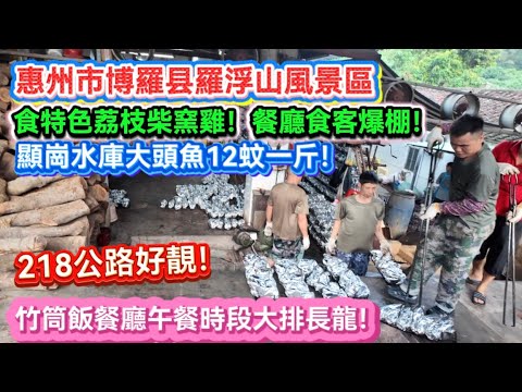惠州市博羅縣羅浮山風景區。食特色荔枝柴窯雞！餐廳食客爆棚！顯崗水庫大頭魚12蚊一斤！218公路好靚！竹筒飯餐廳午餐時段大排長龍！20260815