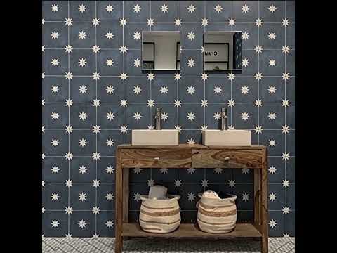 Carrelage sol effet carreaux de ciment Water Estrella bleu nuit 44x44 cm