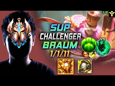 Challenger Braum Support vs Thresh - 챌린저 장인 서폿 브라움 템트리 룬 솔라리 수호자 ブラウム Браум 弗雷尔卓德之心 - LOL KR 11.18