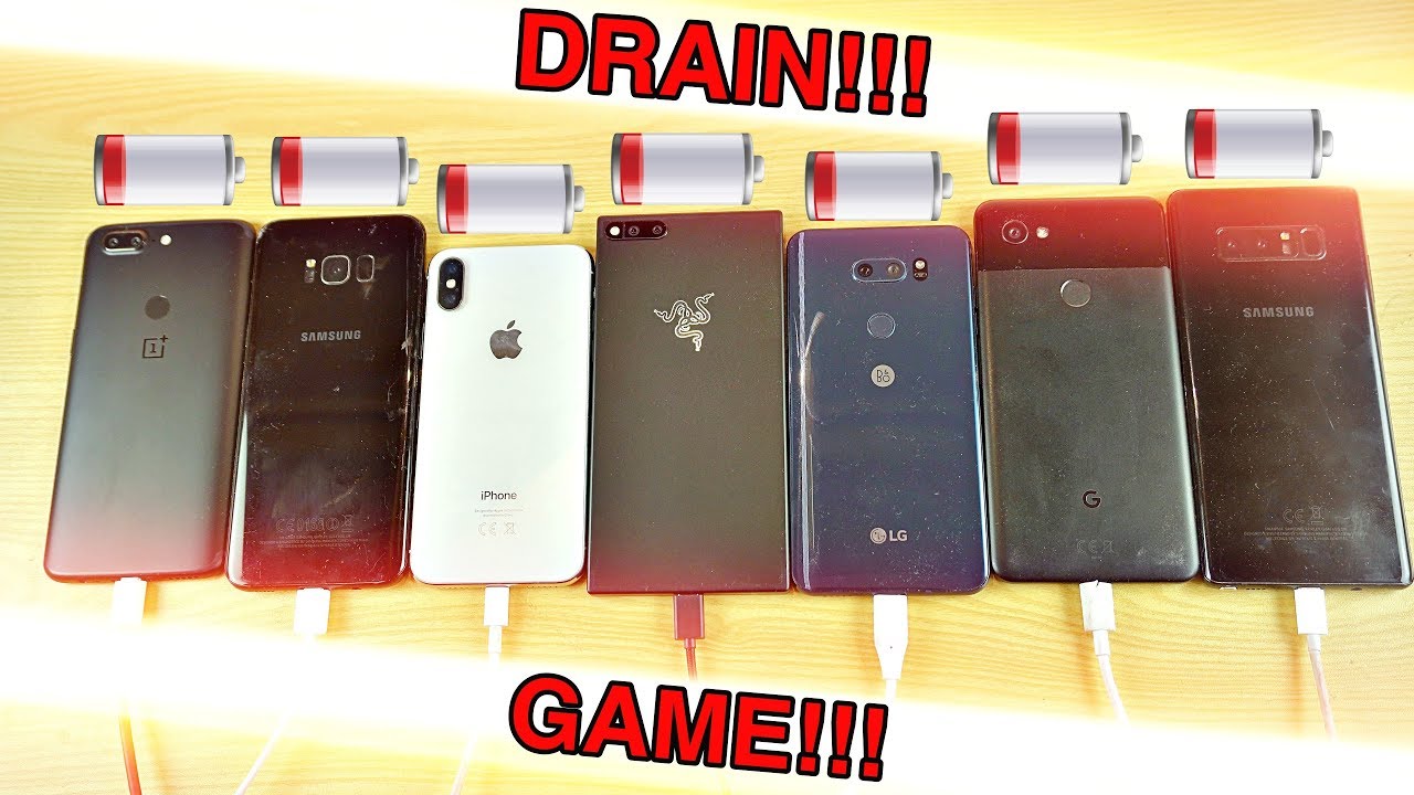 Razer Phone vs iPhone X vs Note 8 vs OnePlus 5T vs Pixel 2 XL vs V30 vs S8+ - Battery Drain Test!