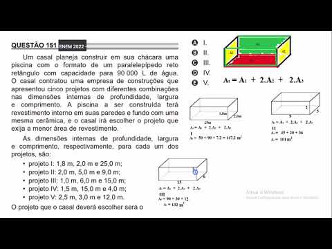 Um casal planeja construir em sua chácara umapiscina com o formato de um paralelepípedo reto...