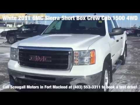 White 2011 GMC SIERRA SHORT BOX CREW CAB 1500 4WD at Scougall Motors in Fort Macleod, AB.