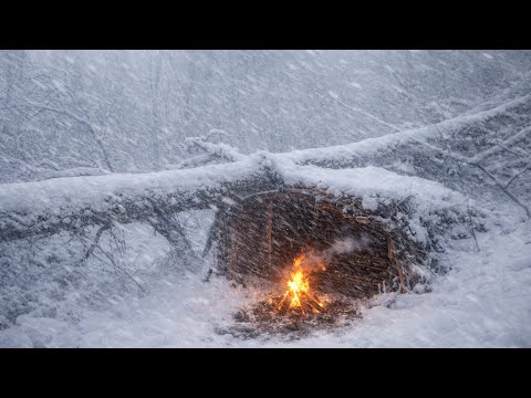 Extreme Winter Survival | Deep Snow Camping, Bushcraft Shelter & Meat Cooking