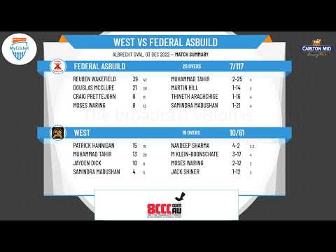 ASCA Carlton MID A Grade T20 Competition Round:6  West v Federal ASbuild