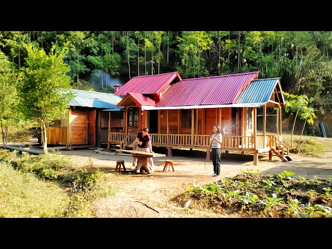 Full video 100 days of building a wooden house. collect agricultural products