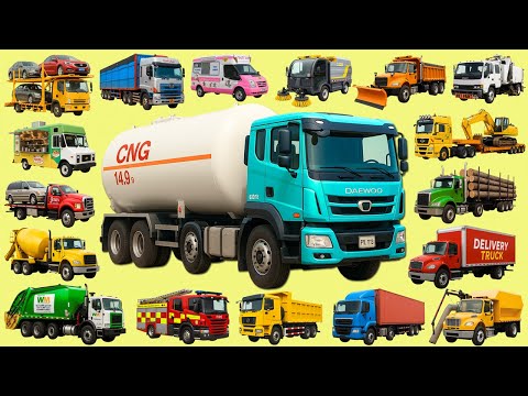 Big Trucks for Kids | Learn Vehicle Names for Kids | Fire Truck, Garbage Truck, Cargo Truck & More
