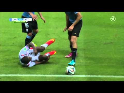 maximiliano pereira brutal foul on joel campbell - fifa world cup 2014, uruguay vs. costa rica
