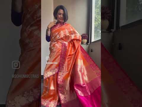 Orange Tissue Kora Silk Kaduwa Meenakari Banarasi Saree