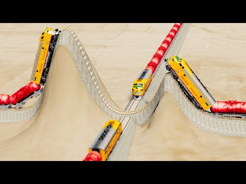 Impossible multiple Wave Rail Tracks Vs Trains Crossing - BeamNG.Drive
