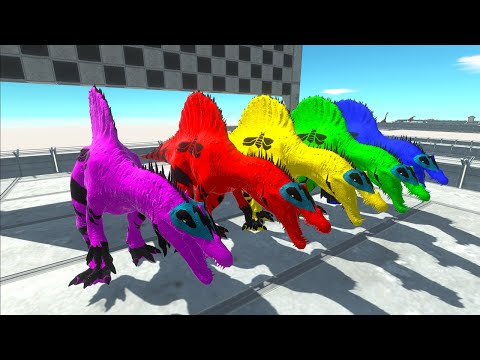 TEAM BUMBLEBEE SPINO vs TEAM MARVEL DC CARCHAR vs SUPERMAN T-REX - Animal Revolt Battle Simulator
