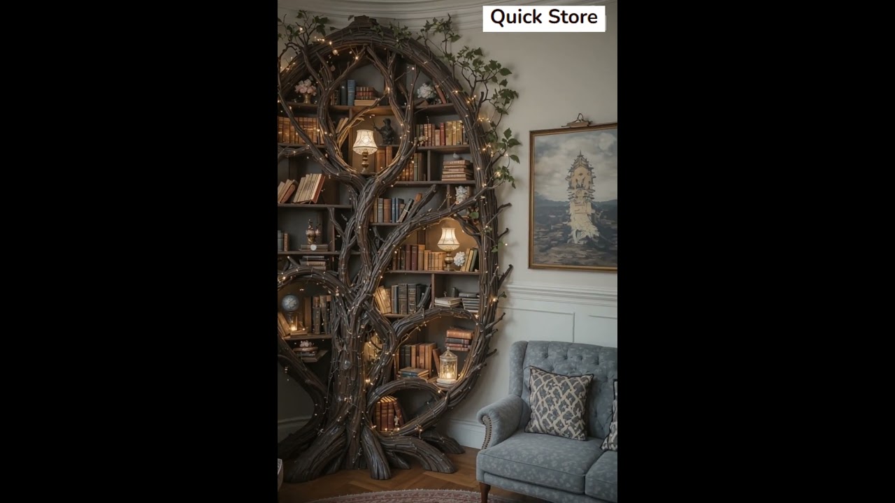 📚✨ Magical Tree Bookshelf – The Ultimate Cozy Library Design! 🌿 #shorts