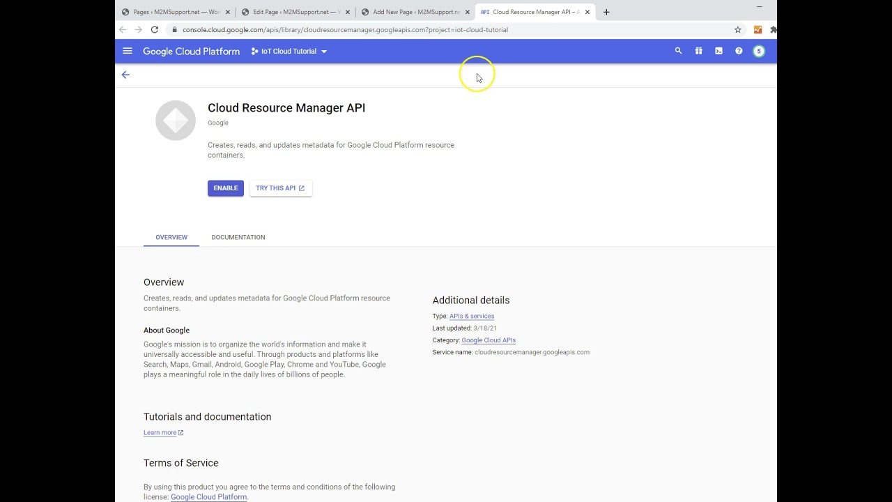 Enable Cloud Resource Manager API in Google Cloud Platform(GCP)