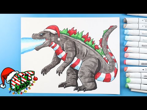 How to Draw Christmas Godzilla