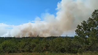 video: Eight fire engines battling wildfire at Chobham Common