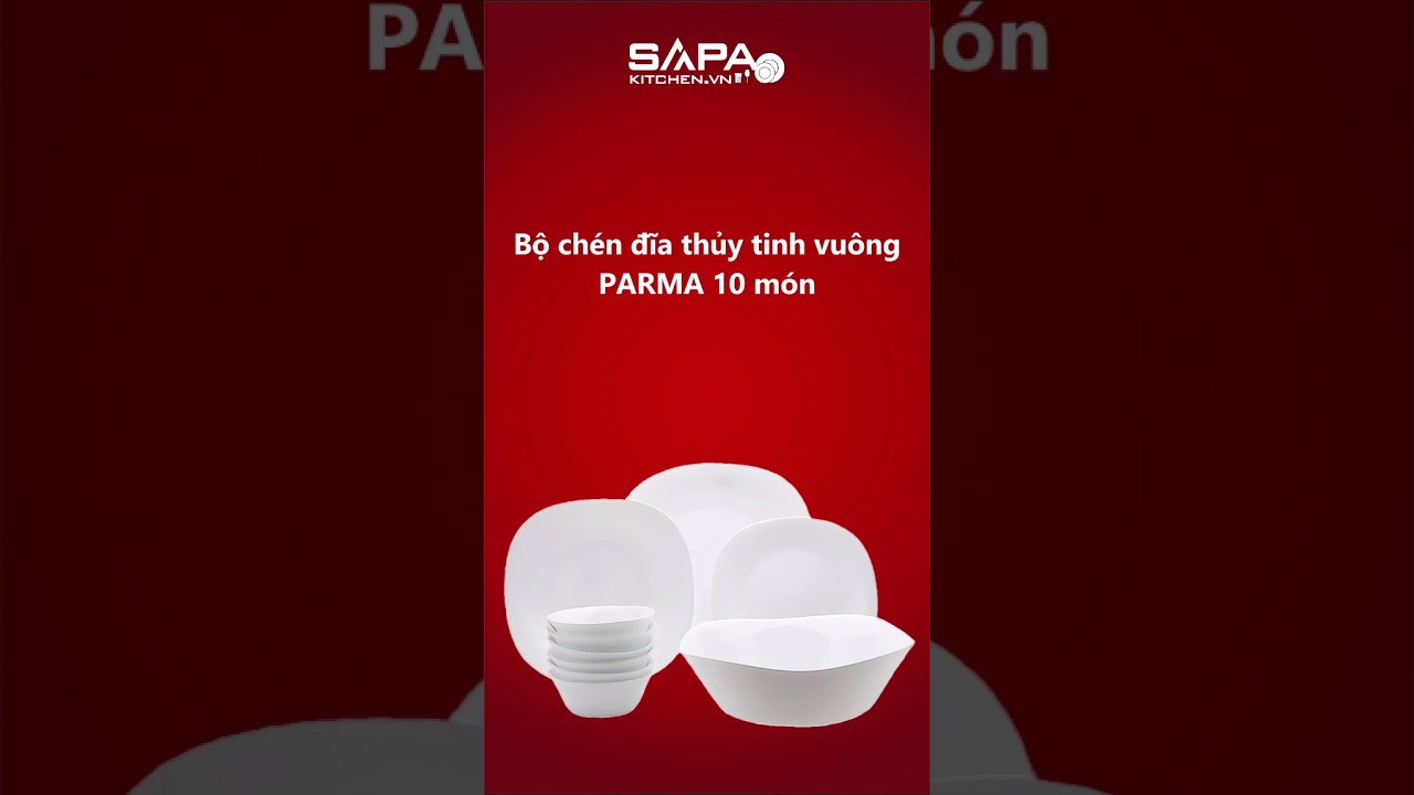 Bộ chén đĩa thủy tinh vuông Parma 10 món