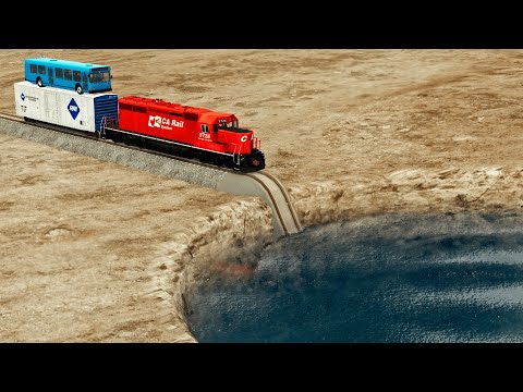 Trains vs Giant Pit With Deep Water – BeamNG.Drive