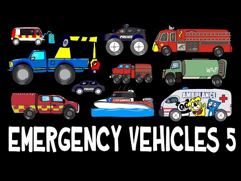 Emergency Vehicles 5 | Electric Vehicles | Ambulance, Police Car, Fire Truck, Fireboat | DinoJordan
