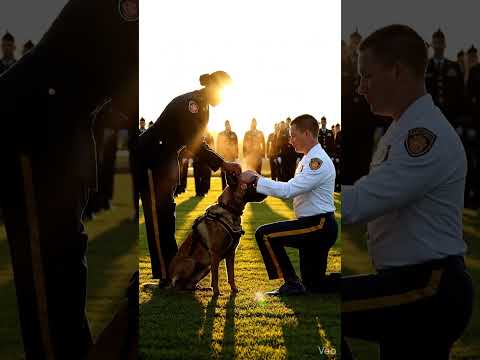 Filmische Videoaufnahmen einer Medaillenverleihung für Militärhunde bei Sonnenaufgang