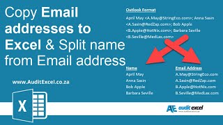 Copy email addresses from Outlook to Excel & separate name and address