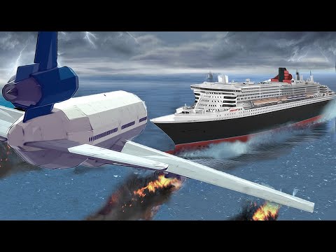 Airplane Crashes Into BIG Ship After Engine Exploded - Emergency Landings In Besiege plane crash