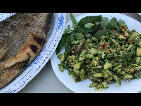 Grilled tilapia with green almonds -English version-Khmer food-Khmer American food