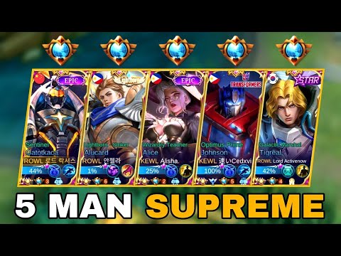 5 MAN SUPREME YOUTUBERS IN ONE TEAM!! | Top Global Gatotkaca Gameplay | MLBB