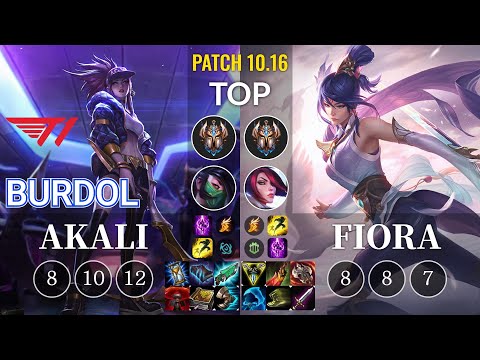 T1 Burdol Akali vs Fiora Top - KR Patch 10.16