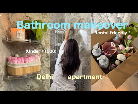 Bathroom makeover  ( under ₹1500)🚿🩰🧻 *rental friendly* in a budget ( Delhi rental apartment 🍀) 
