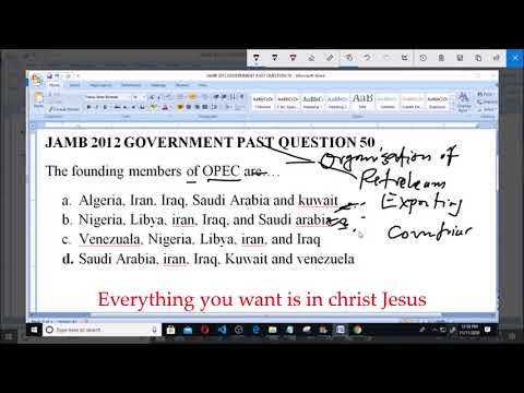JAMB 2012 GOVERNMENT PAST QUESTION 50 OPEC