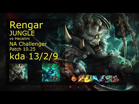 Rengar vs Hecarim Jungle - NA Challenger 13/2/9 Patch 10.25 Gameplay