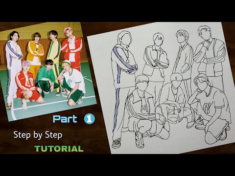 BTS Group Drawing easy Step by Step | Outline Tutorial | YouCanDraw