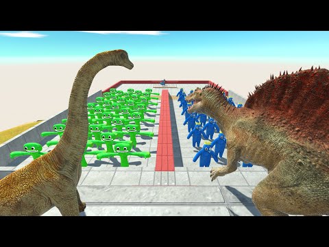 Dinosaurs Falling into Rainbow Friends Blue and Jumbo Josh - Animal Revolt Battle Simulator