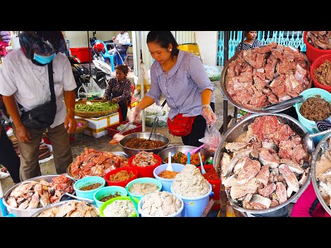 Psar Kraom Market Fresh Food Tour, Walk around Food Market, Chhbar Ampov