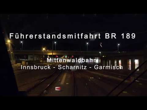 4k Winterliche Führerstandsmitfahrt - Mittenwaldbahn bei Nacht BR 189