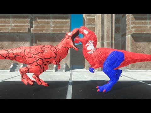 SPIDER-MAN VS CARNAGE T-REX DEATH RUN - Animal Revolt Battle Simulator