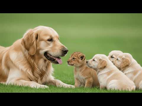 Mother Dog raised an orphan lion cub  with her puppies, months later, something shocking happened