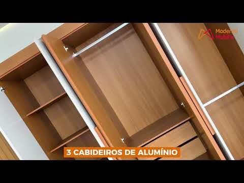 Video thumbnail of Guarda Roupa Casal Roma 100 MDF 6 Portas e 2 Gavetas com Pés