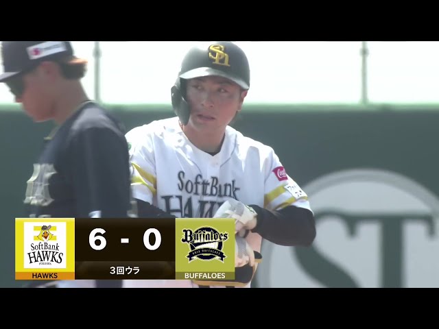 【ファーム】ホークス・大泉周也 今季初安打はこの試合2打点目となるタイムリー2ベース!! 2025年4月19日 福岡ソフトバンクホークス 対 オリックス・バファローズ