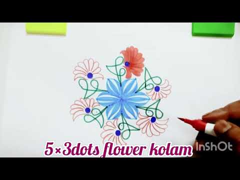 #keshi Tejesh creative kolam #5×3dots flower kolam