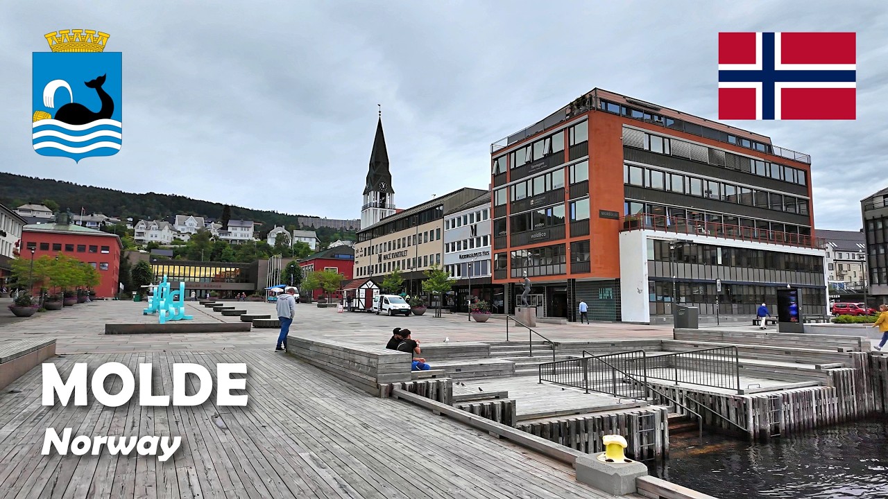 Immersive street-level walking tour through Molde City Center, Norway, showcasing authentic urban landscapes, local architecture, and the vibrant atmosphere of the city's neighborhoods