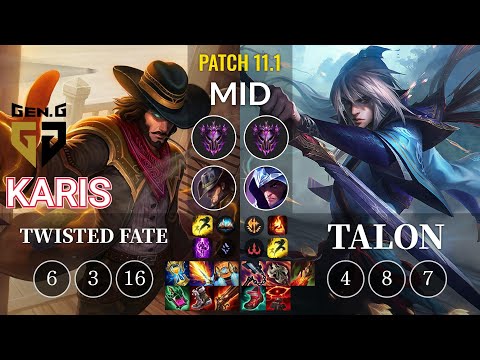 GEN Karis Twisted Fate vs Talon Mid - KR Patch 11.1