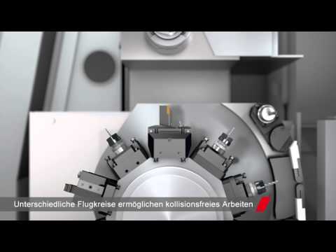 Dreh-Fräszentrum TRAUB TNL32-11 mit 11 Linearachsen - Animation
