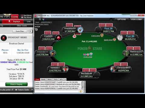 Replay |"tomnelz1" vs "TheVirus217" Final table PokerStars $109 SUNDAY MILLION, $1M Gtd May 05, 2019