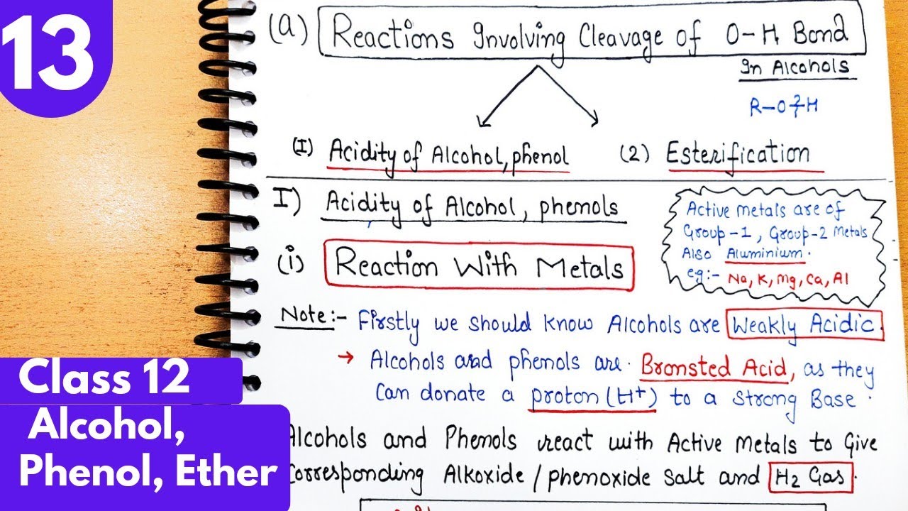 13) Reaction of Alcohol, Phenol with metals| Reactions of Alcohols breaking O-H bond Class12 #neet