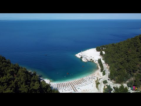 Porto Vathy Marble Beach, Thassos, Greece - Drone 4K