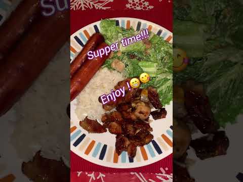 Honey garlic chicken, sides with smoke sausage &...