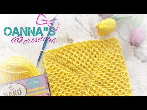 Pătrat  crosetat honeycomb/ fagure de miere. Tutorial pas cu pas