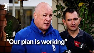 National leader Christopher Luxon speaks to media from Howick Village
