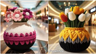 “Modern Crochet Vase Design | Beautiful Yarn Craft for Home Decor”#crochet #knitting #diy #homedecor